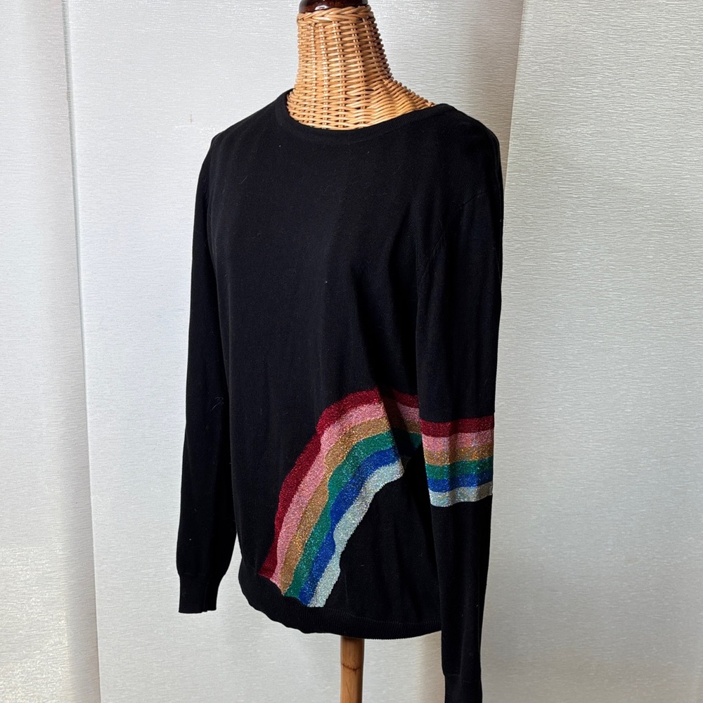 Sugarhill Brighton metallic glitter Black Sweater Rainbow Stripe 14 XL